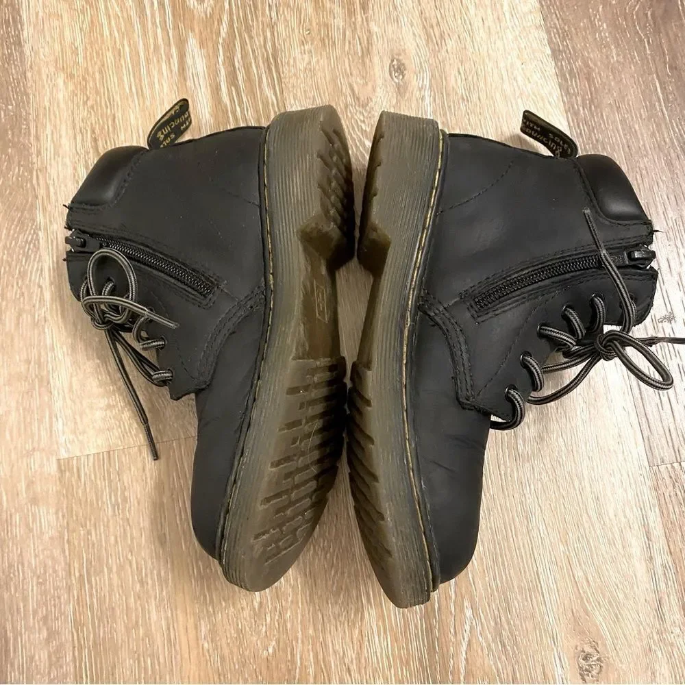 Dr. Marten Padley Leather Lace Up zipper side Black leather combat boots girls 1